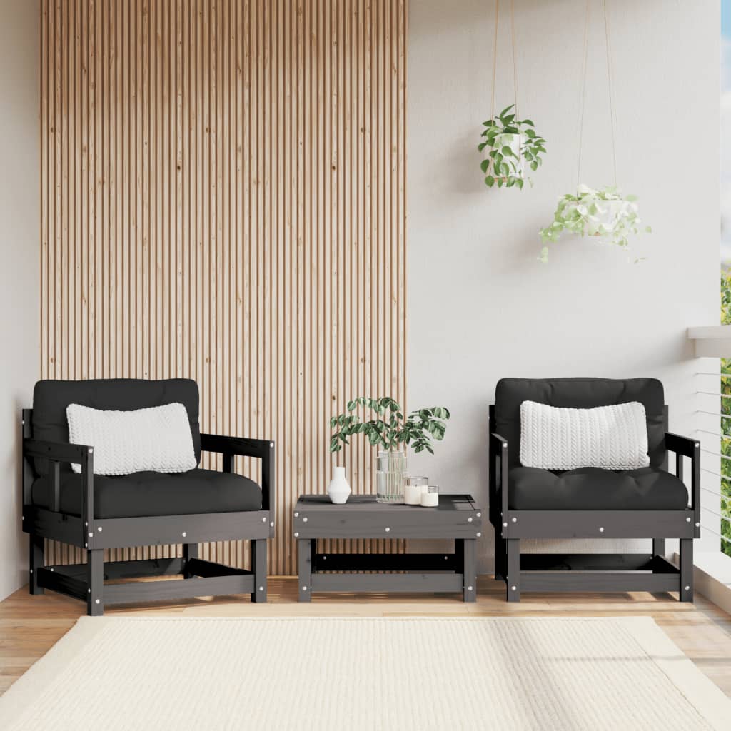 vidaXL Vrtne stolice s jastucima 2 kom sive od masivne borovine