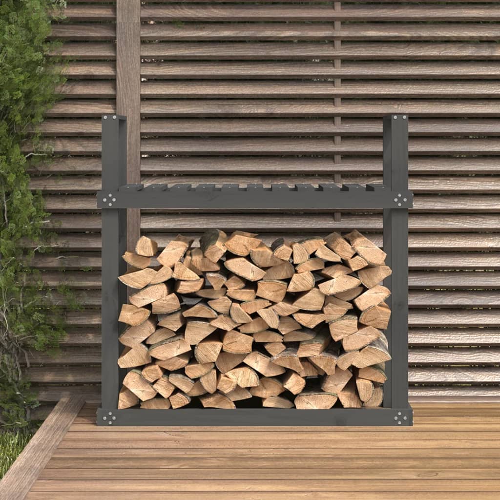 vidaXL Stalak za drva za ogrjev sivi 110x35x108,5 od masivne borovine