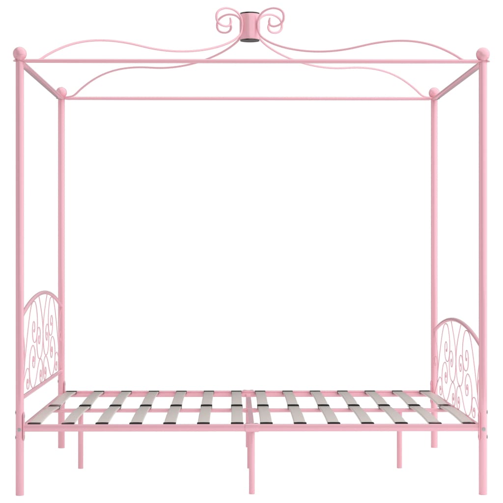 vidaXL Okvir za krevet s baldahinom ružičasti metalni 180 x 200 cm