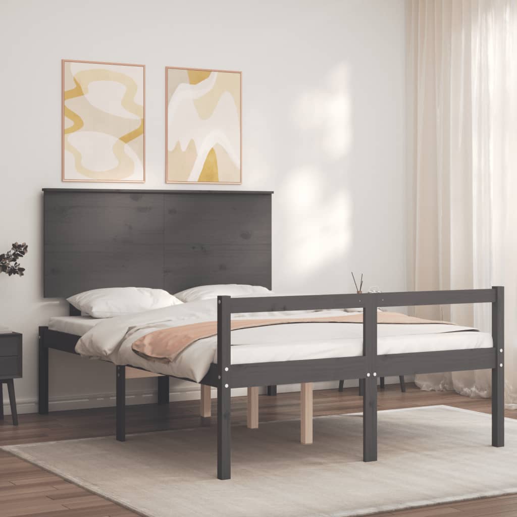 vidaXL Krevet za starije s uzglavljem sivi 140x200 cm masivnog drva