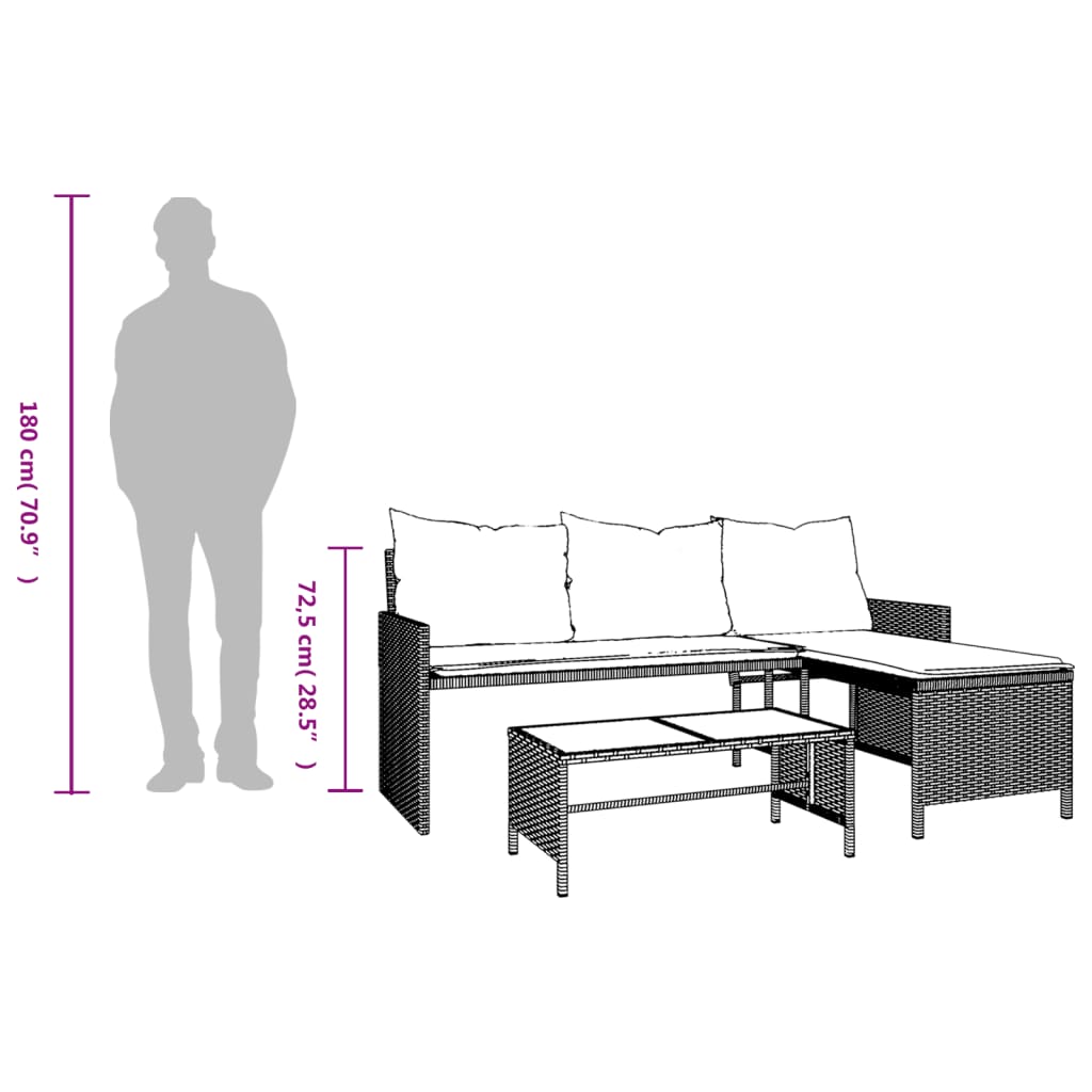 vidaXL Vrtna sofa L-oblika sa stolom i jastucima bež od poliratana