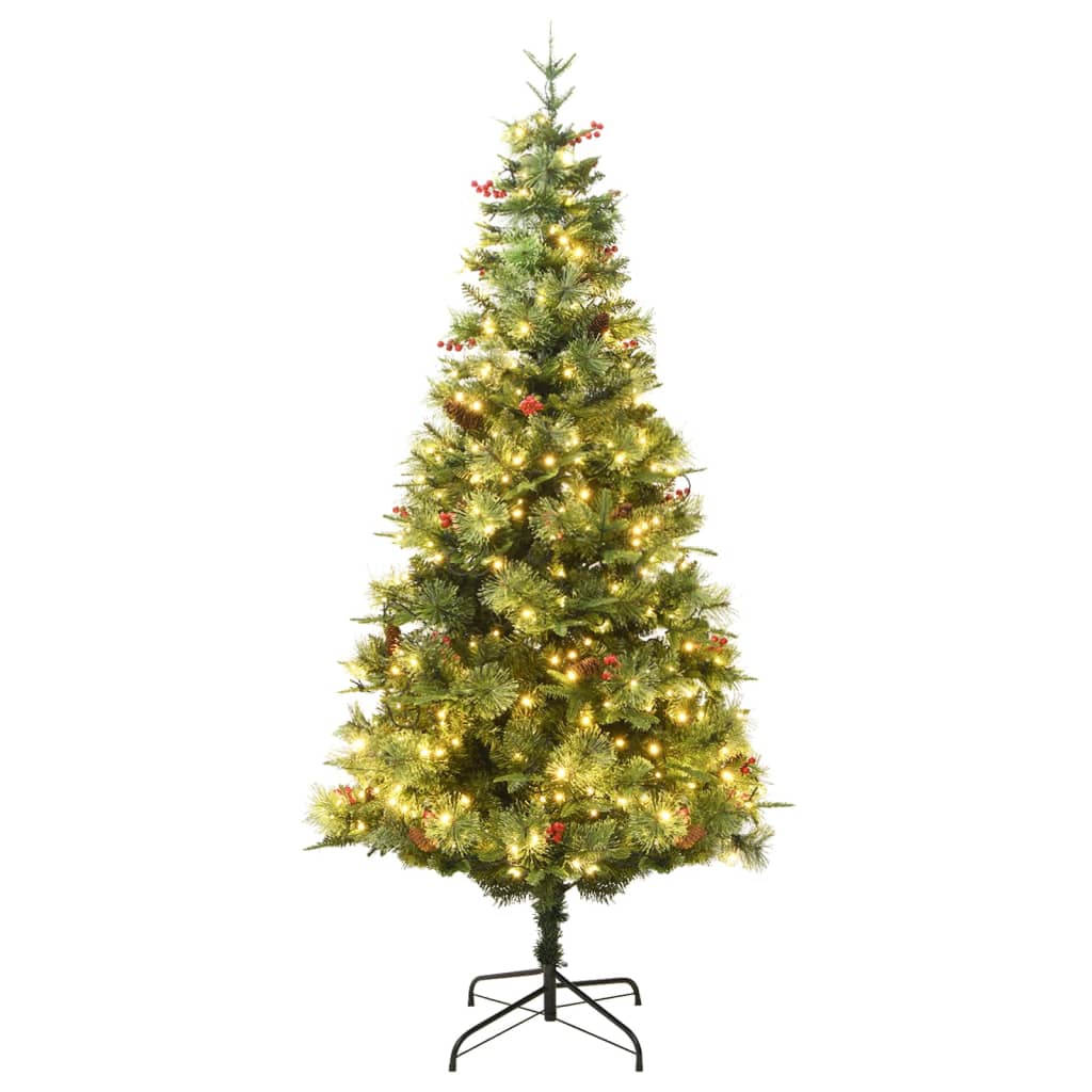 vidaXL Osvijetljeno božićno drvce sa šiškama zeleno 225 cm PVC i PE