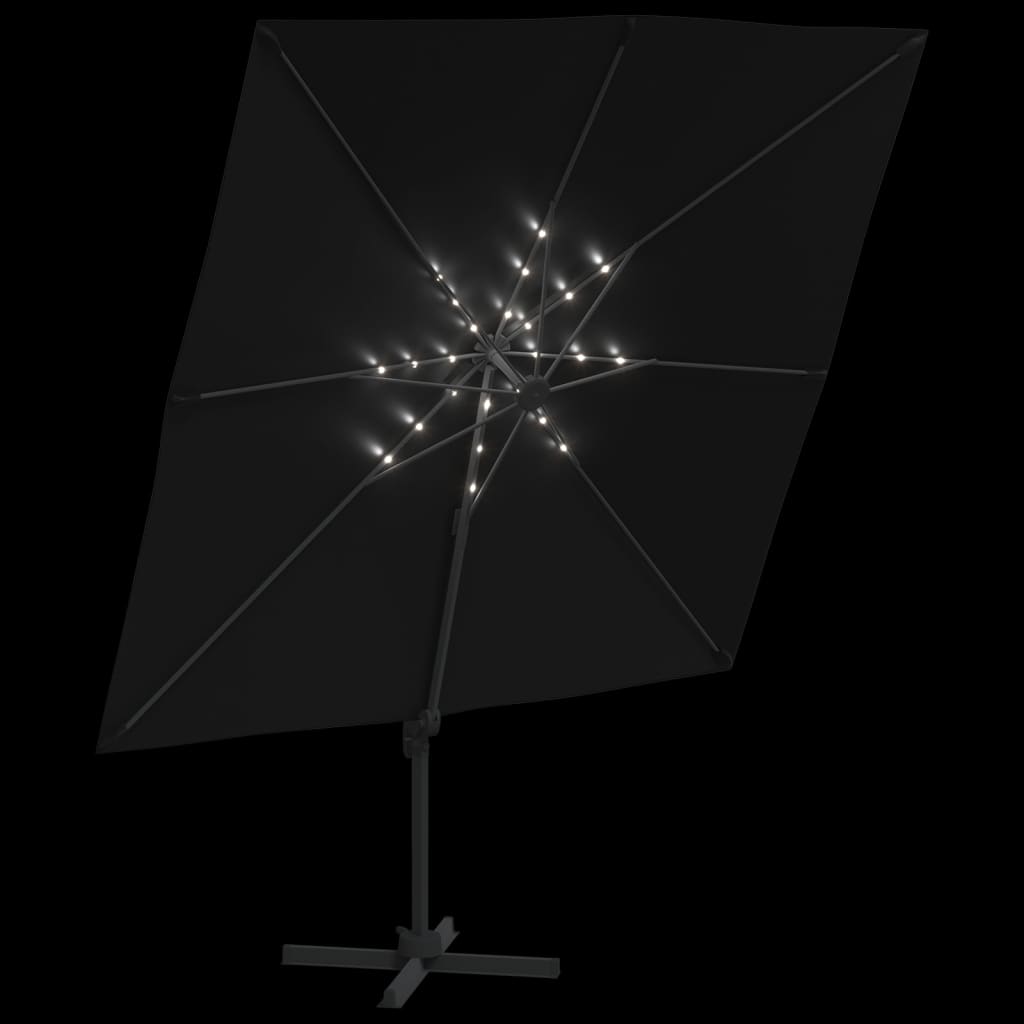 vidaXL LED konzolni suncobran crni 400 x 300 cm