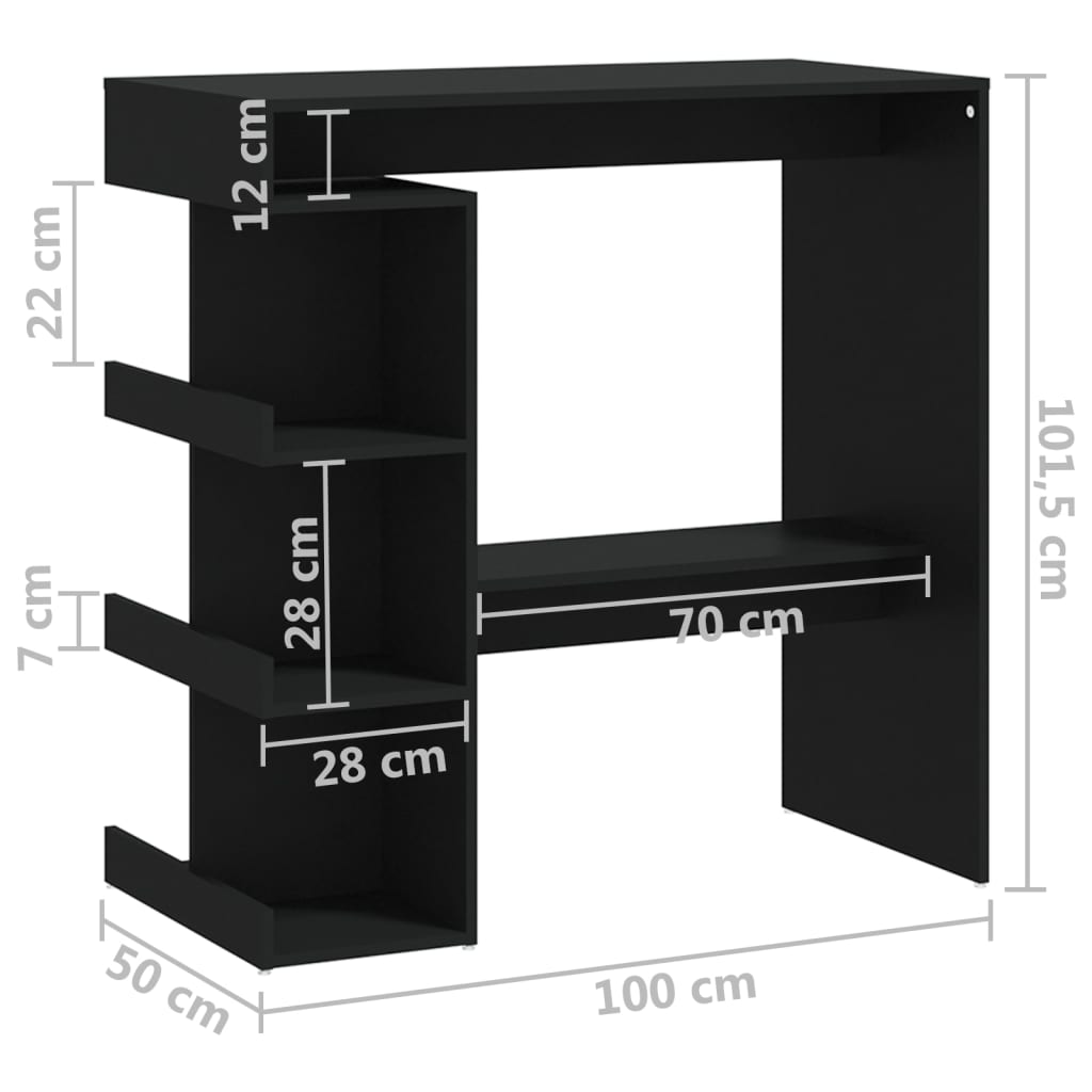 vidaXL Barski stol sa stalkom za pohranu crni 100x50x101,5 cm iverica
