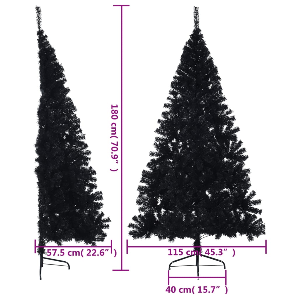 vidaXL Umjetna polovica božićnog drvca sa stalkom crna 180 cm PVC