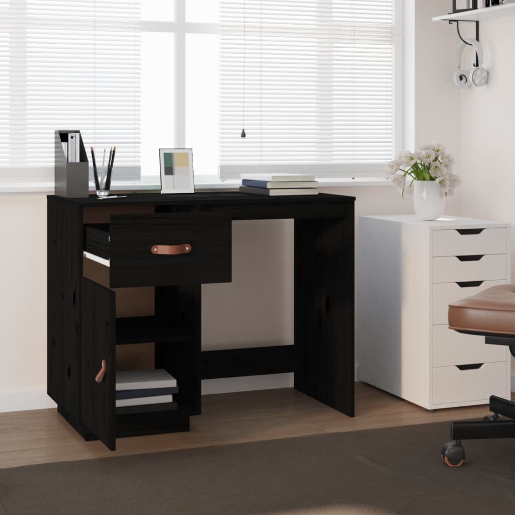 vidaXL Radni stol crni 95x50x75 cm od masivne borovine