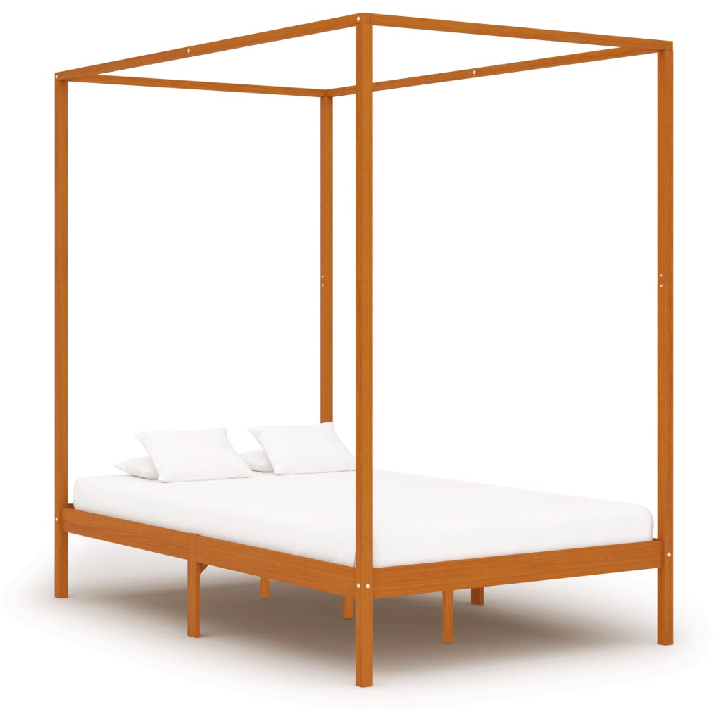 vidaXL Okvir za krevet s baldahinom od borovine boja meda 140 x 200 cm