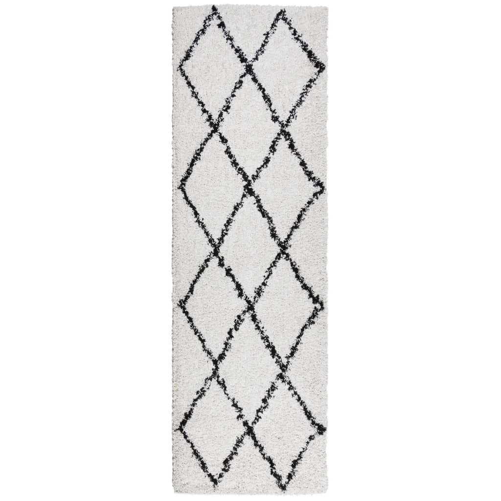 vidaXL Čupavi tepih PAMPLONA s visokim vlaknima krem-crni 80 x 250 cm