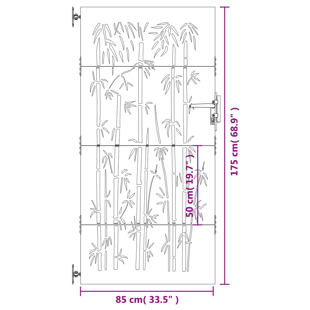 vidaXL Vrtna vrata 85 x 175 cm od čelika COR-TEN s uzorkom bambusa