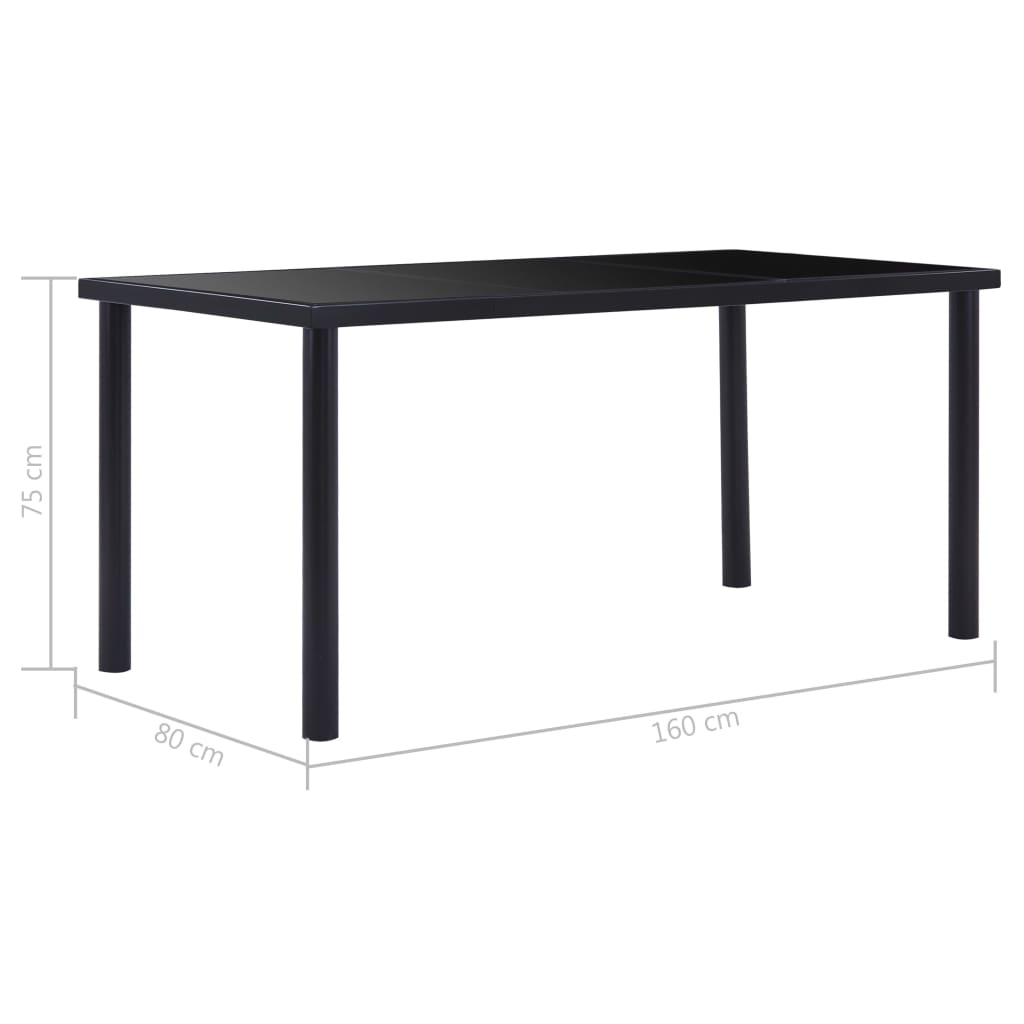vidaXL Blagovaonski stol crni 160 x 80 x 75 cm od kaljenog stakla