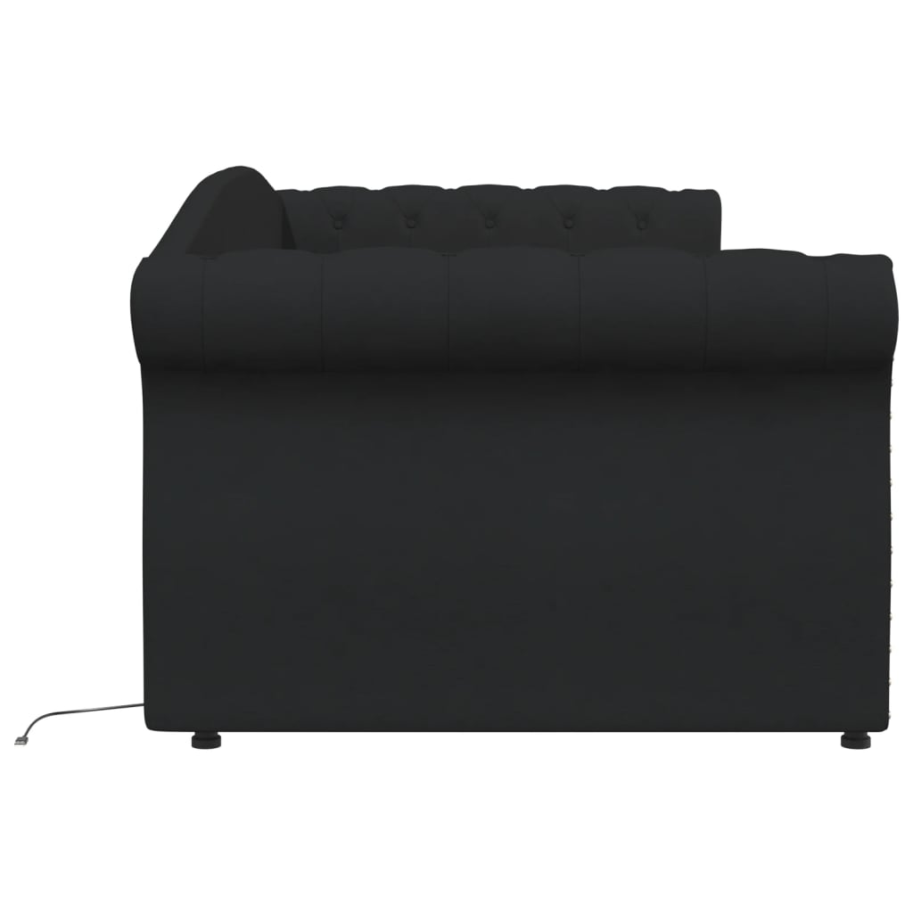 vidaXL Dnevni ležaj s madracem i USB-om crni od tkanine 90 x 200 cm