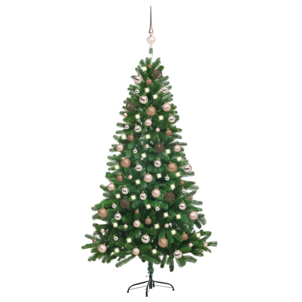 vidaXL Umjetno osvijetljeno božićno drvce s kuglicama 180 cm zeleno