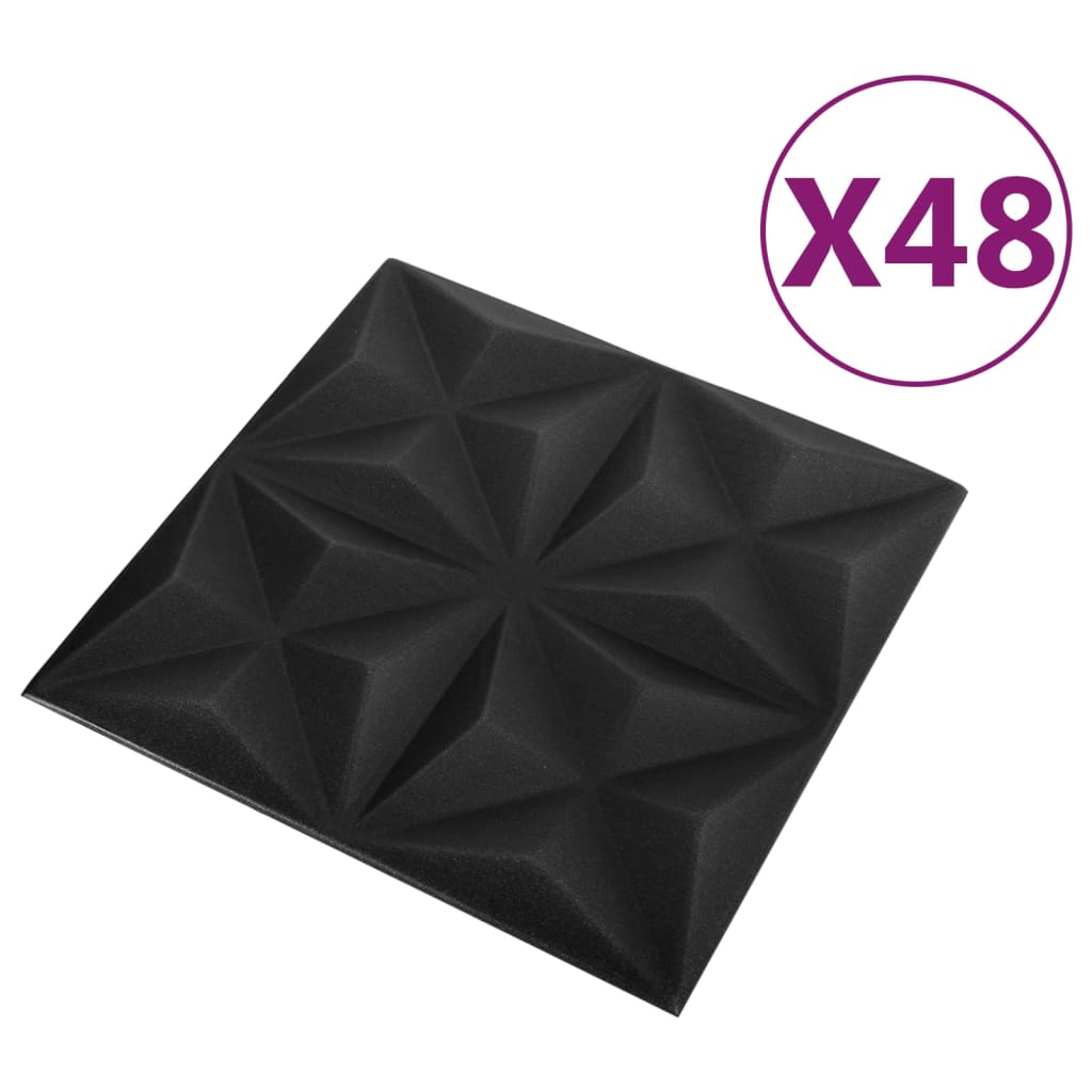 vidaXL 3D zidni paneli 48 kom 50 x 50 cm origami crni 12 m²