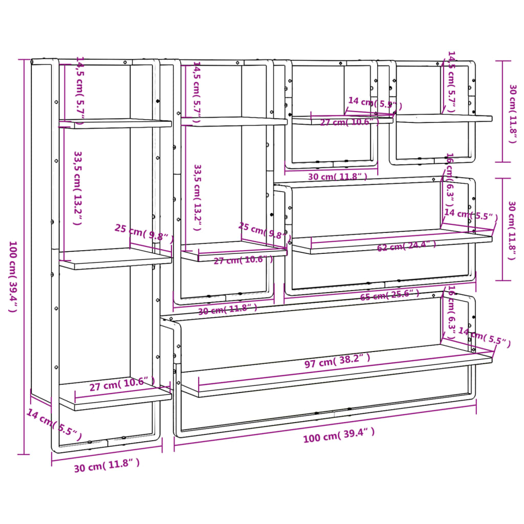 vidaXL 6-dijelni set zidnih polica boja hrasta od konstruiranog drva