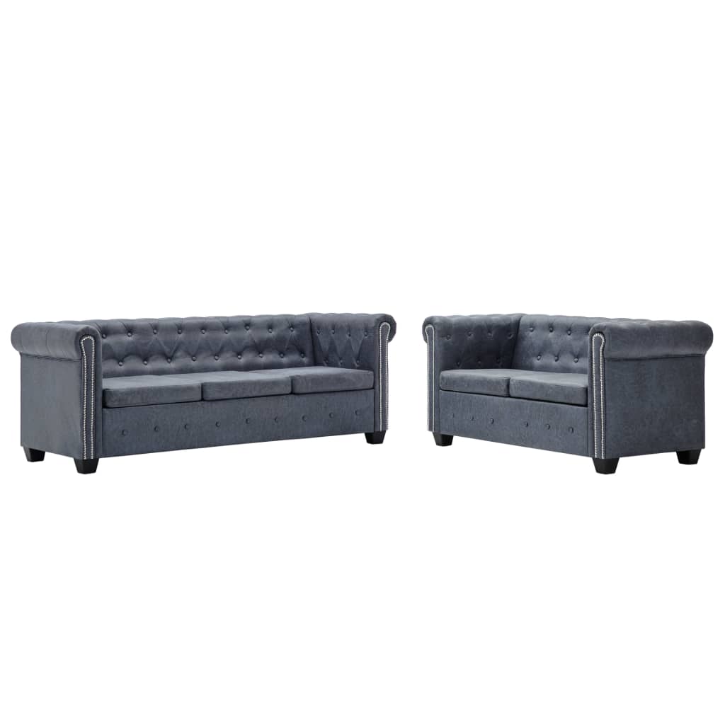 vidaXL Set sofa Chesterfield od umjetne brušene kože sivi