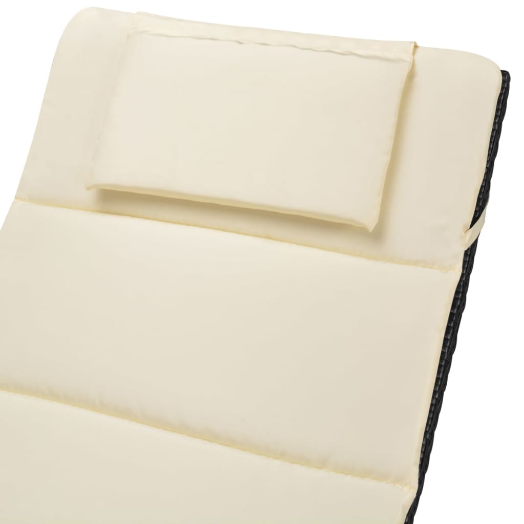 vidaXL Sklopiva ležaljka za sunčanje s jastukom od poliratana crna