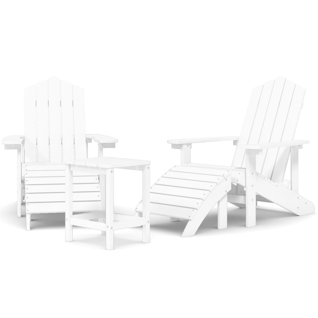 vidaXL Vrtne stolice Adirondack s osloncem i stolićem HDPE bijele