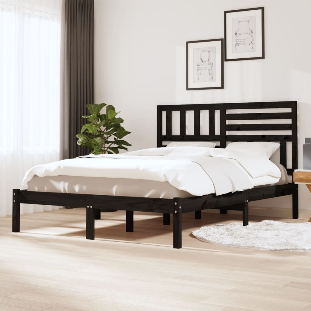 vidaXL Okvir kreveta crni 135 x 190 cm bračni od masivne borovine