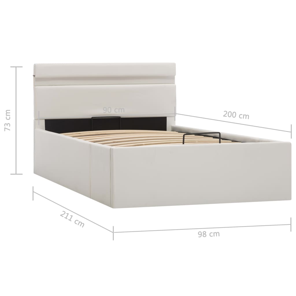 vidaXL Hidraulični okvir za krevet umjetna koža LED bijeli 90 x 200 cm