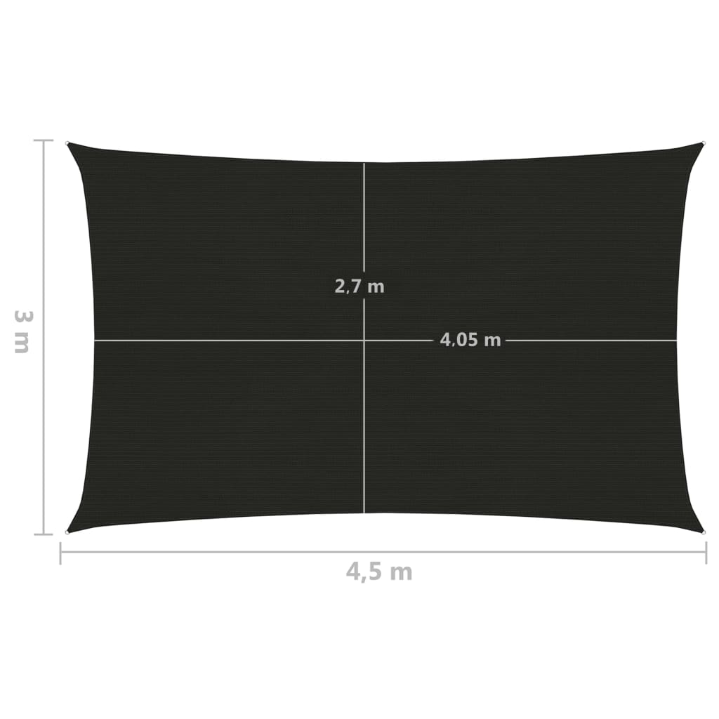 vidaXL Jedro za zaštitu od sunca 160 g/m² crno 3 x 4,5 m HDPE