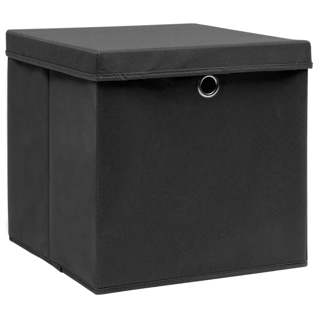 vidaXL Kutije za pohranu s poklopcima 10 kom 28 x 28 x 28 cm crne