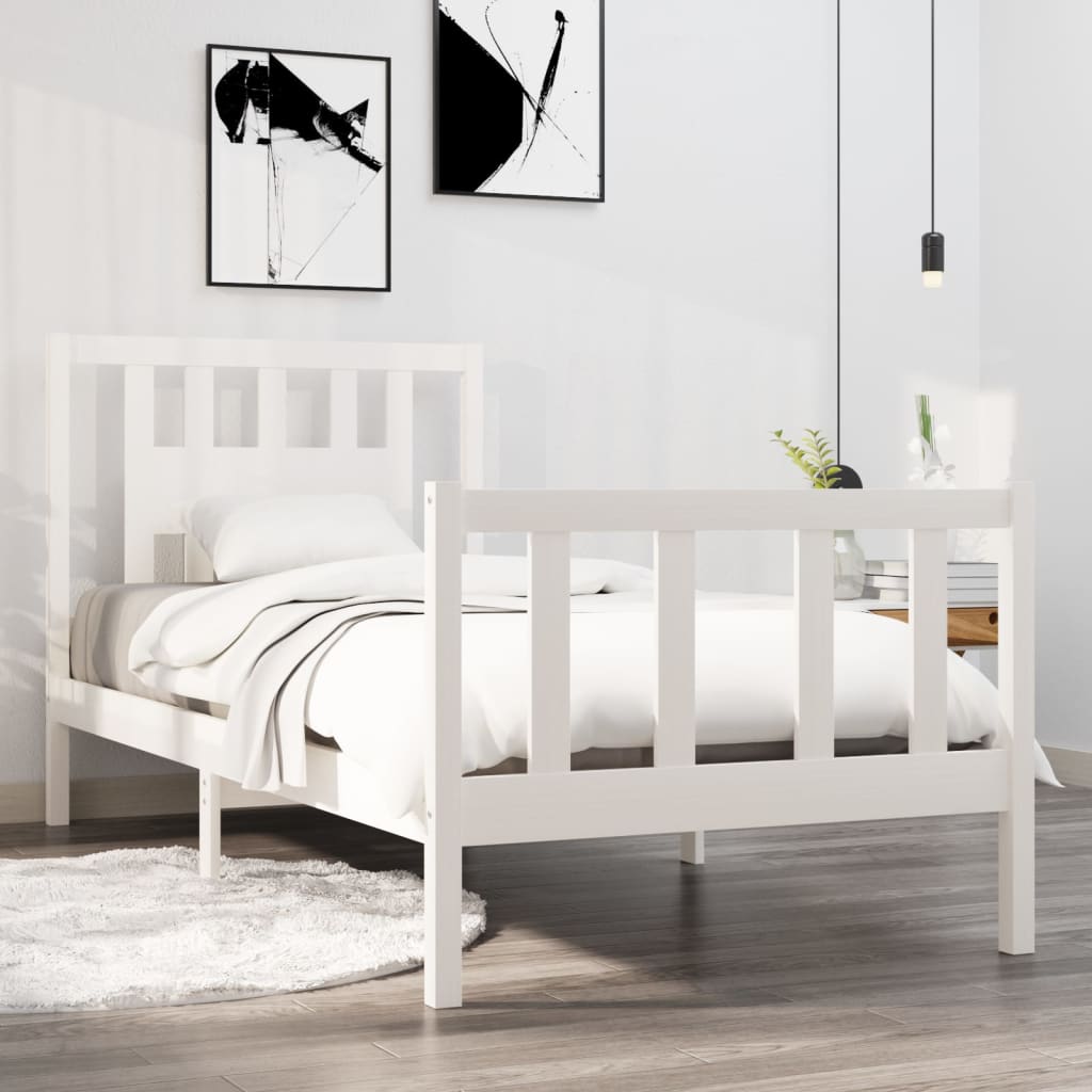 vidaXL Okvir za krevet bijeli od masivnog drva 90 x 190 cm mali