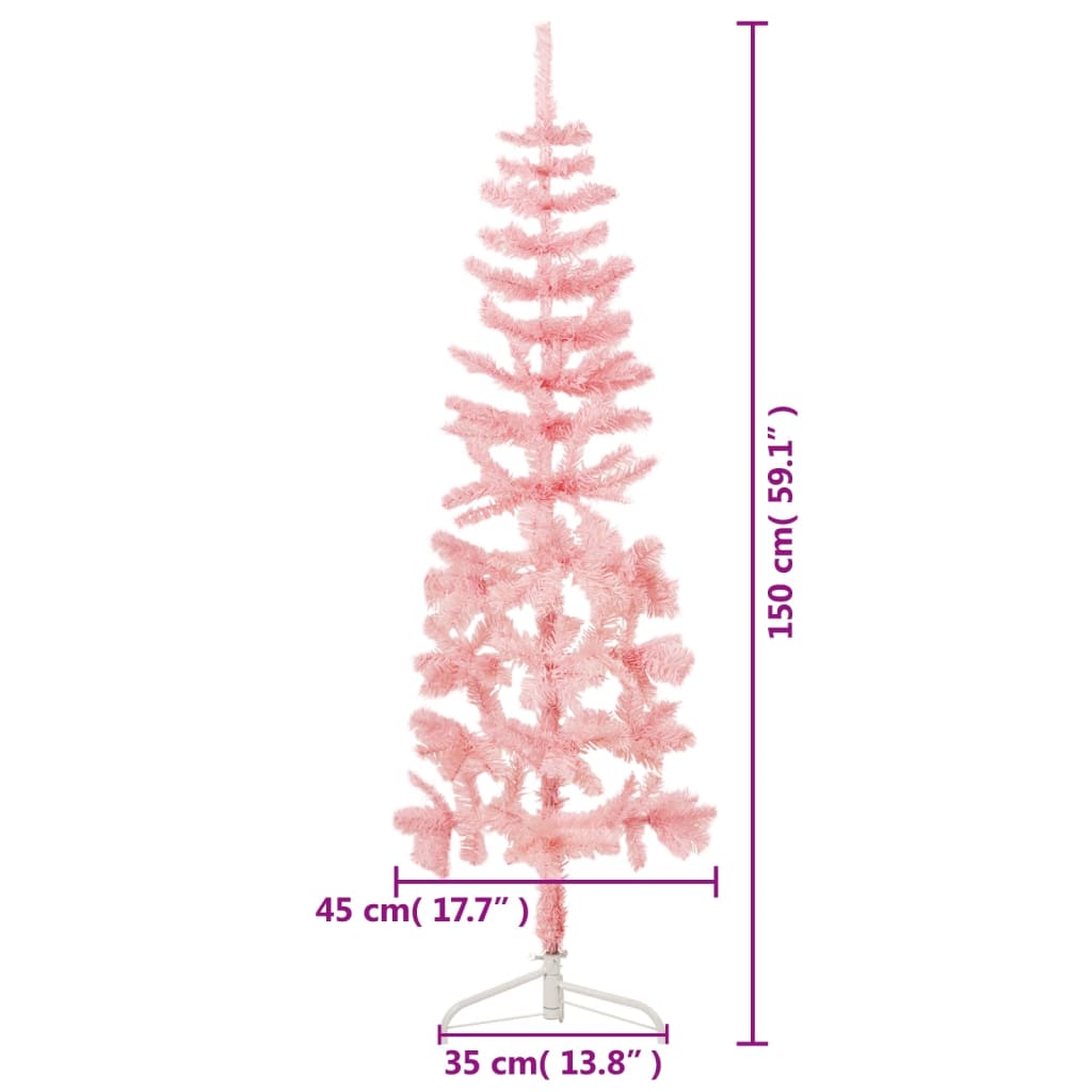 vidaXL Tanka umjetna polovica božićnog drvca sa stalkom roza 150 cm