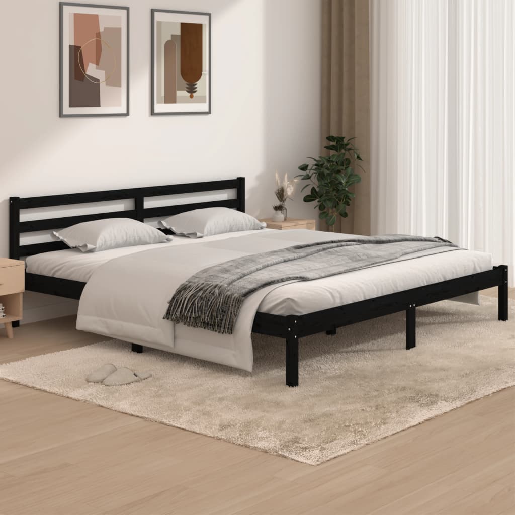 vidaXL Okvir za krevet od borovine 180 x 200 cm crni veliki bračni