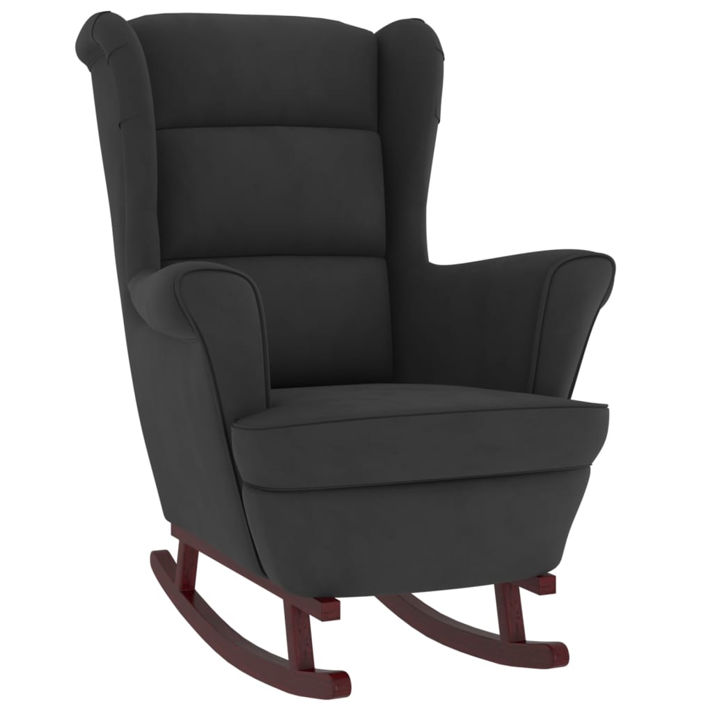 vidaXL Fotelja za ljuljanje s drvenim nogama crna baršunasta