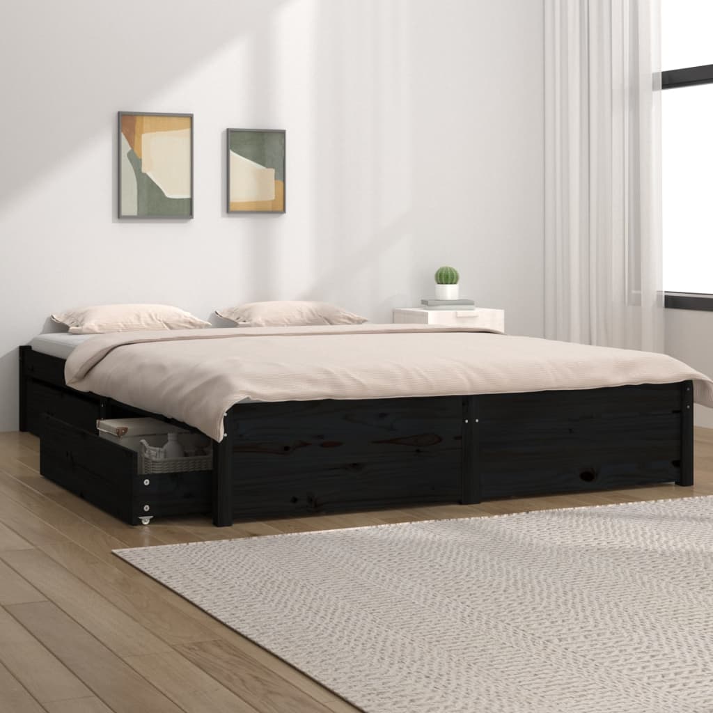 vidaXL Okvir za krevet s ladicama crni 140 x 190 cm
