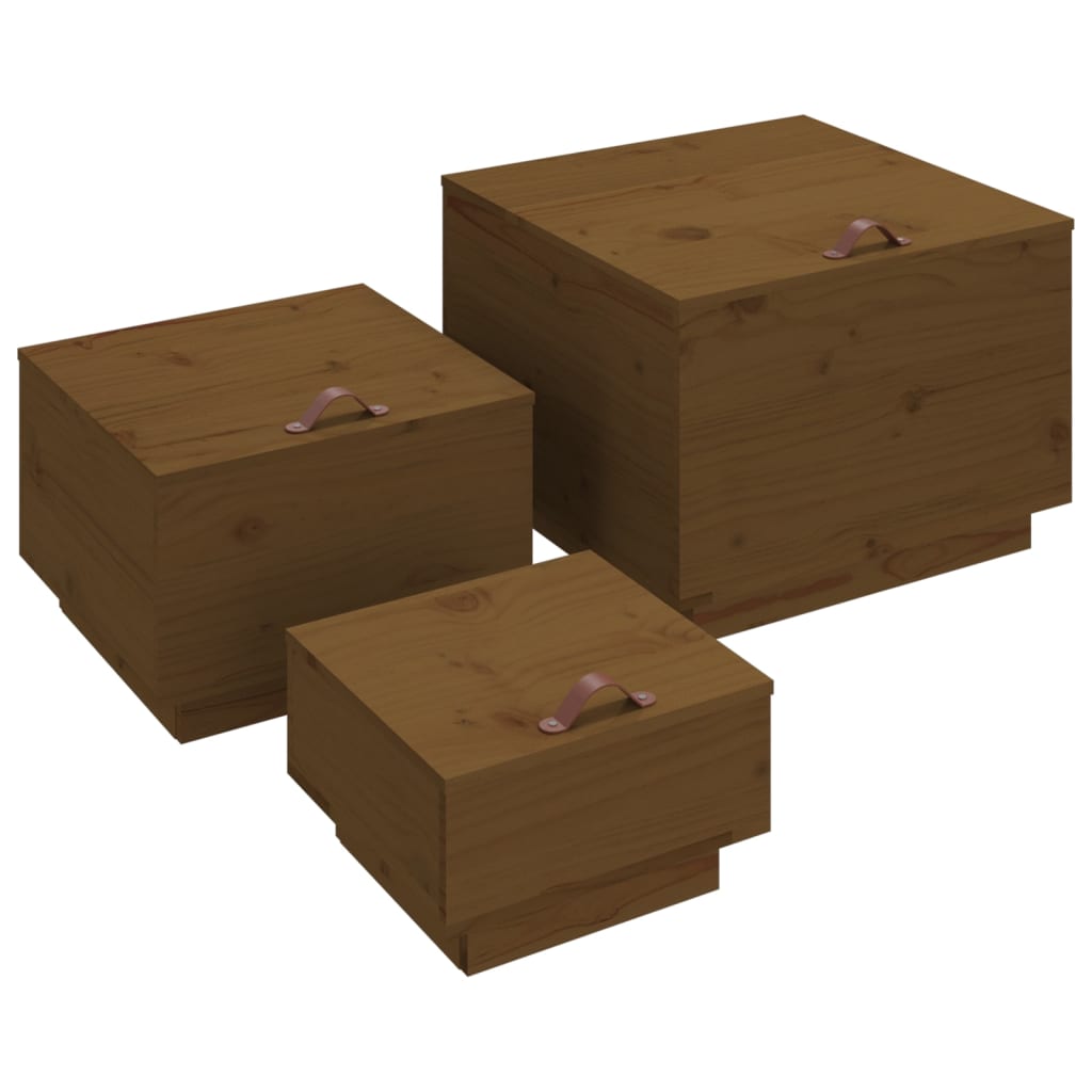 vidaXL Kutije za pohranu s poklopcima 3 kom boja meda masivna borovina