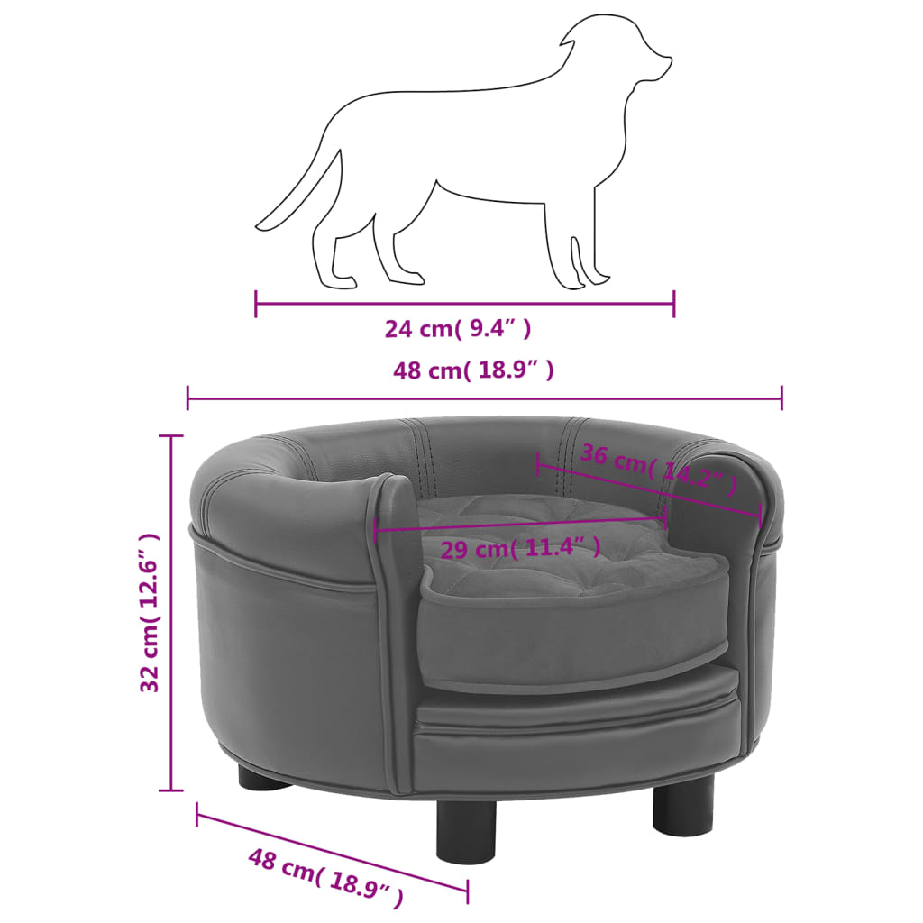 vidaXL Sofa za pse siva 48 x 48 x 32 cm od pliša i umjetne kože
