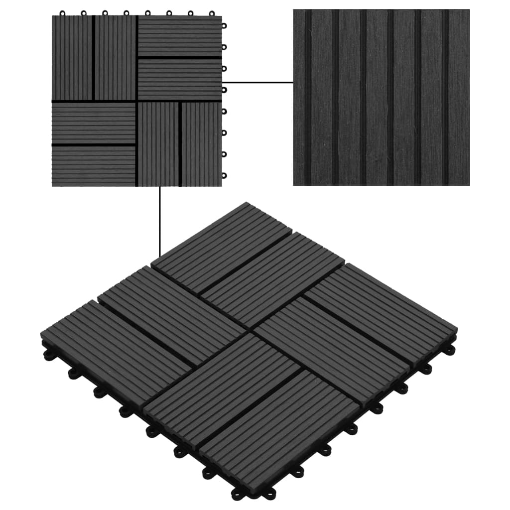 vidaXL Pločice za trijem 22 kom 30 x 30 cm 2 m² WPC crne
