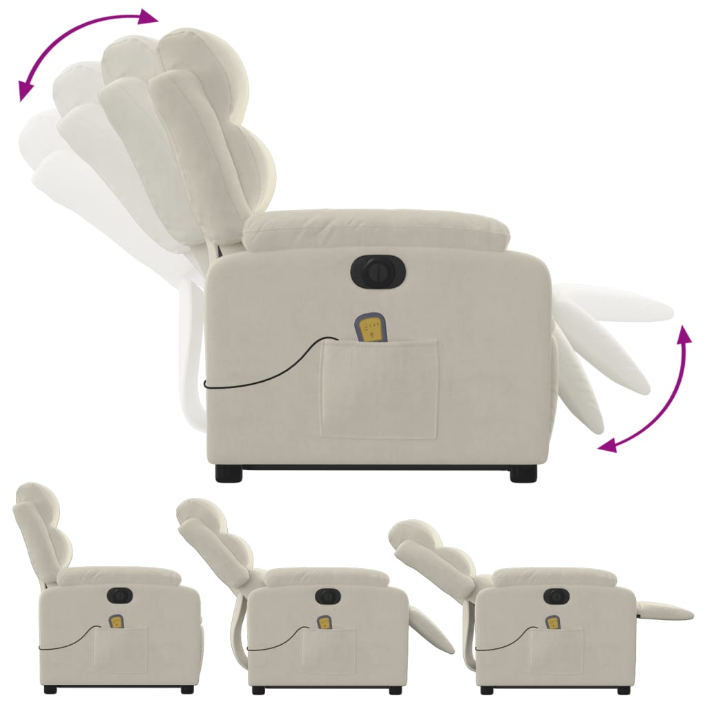 vidaXL Električni masažni naslonjač na podizanje od baršunasti krem