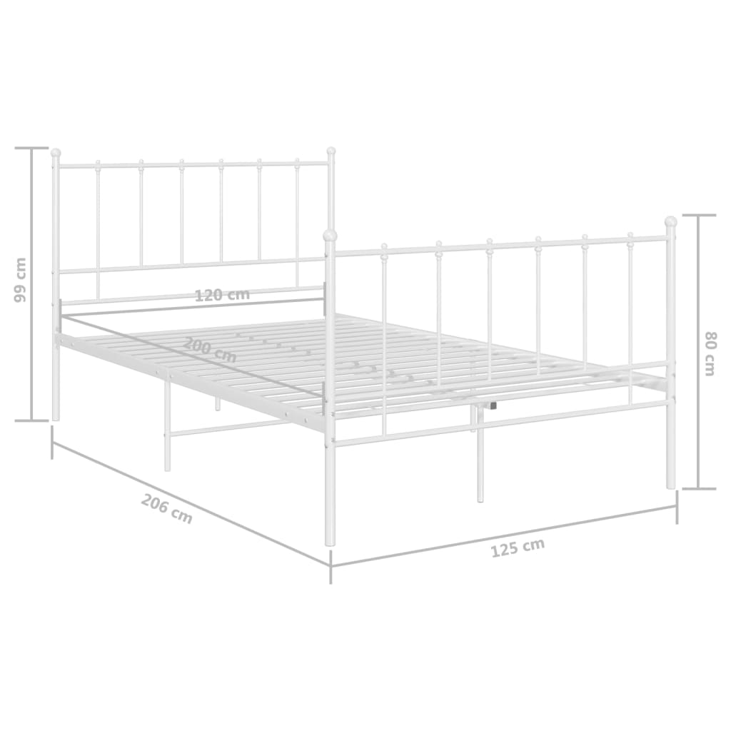 vidaXL Okvir za krevet bijeli metalni 120 x 200 cm