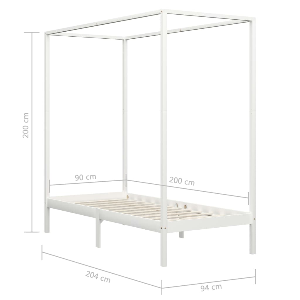 vidaXL Okvir za krevet s baldahinom od borovine bijeli 90 x 200 cm