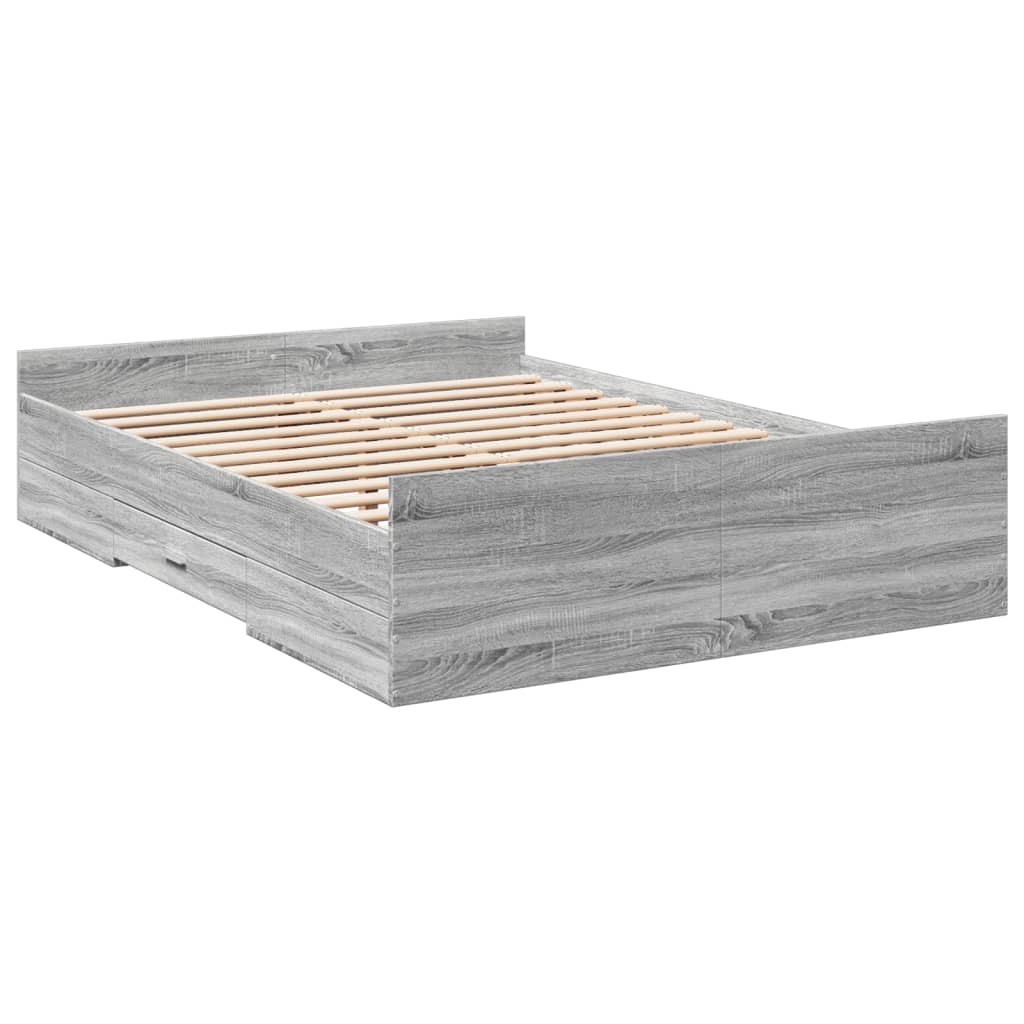 vidaXL Okvir za krevet s ladicama boja sivog hrasta 120x190 cm drveni