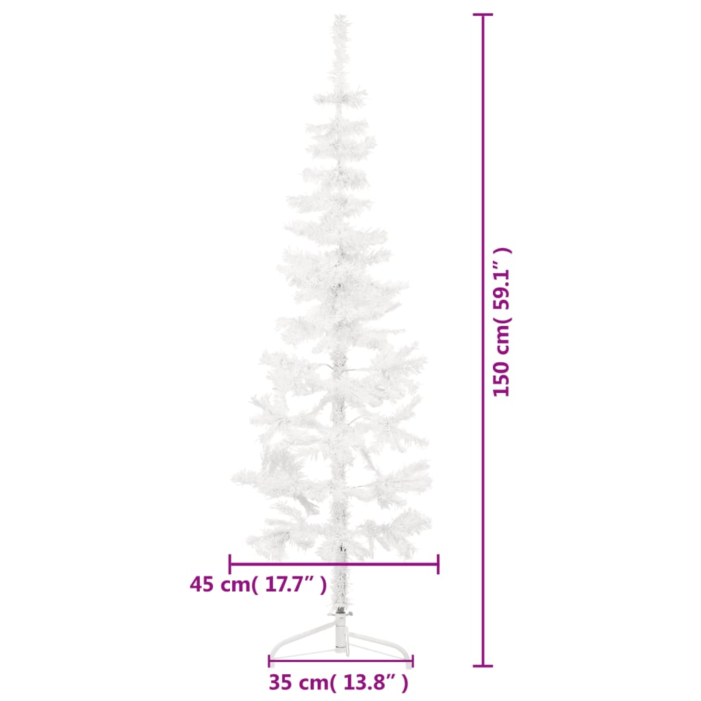 vidaXL Tanka umjetna polovica božićnog drvca sa stalkom bijela 150 cm