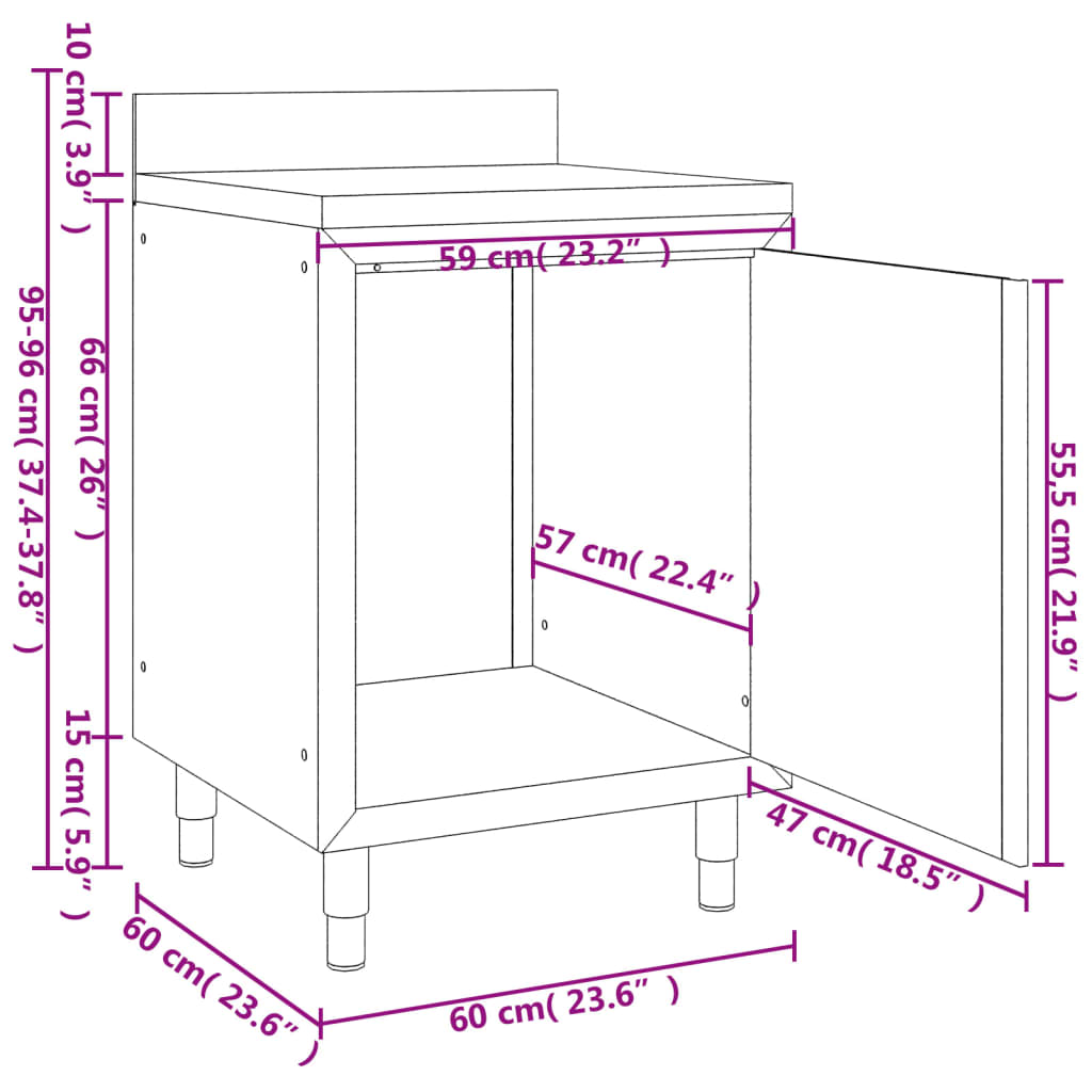 vidaXL Komercijalni radni stol s ormarićem 60 x 60 x 96 cm od čelika