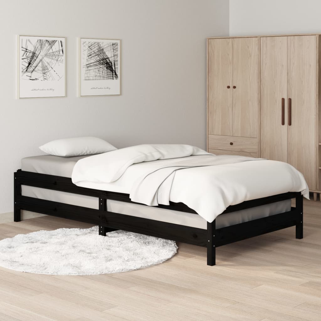 vidaXL Složivi krevet crni 75 x 190 cm od masivne borovine