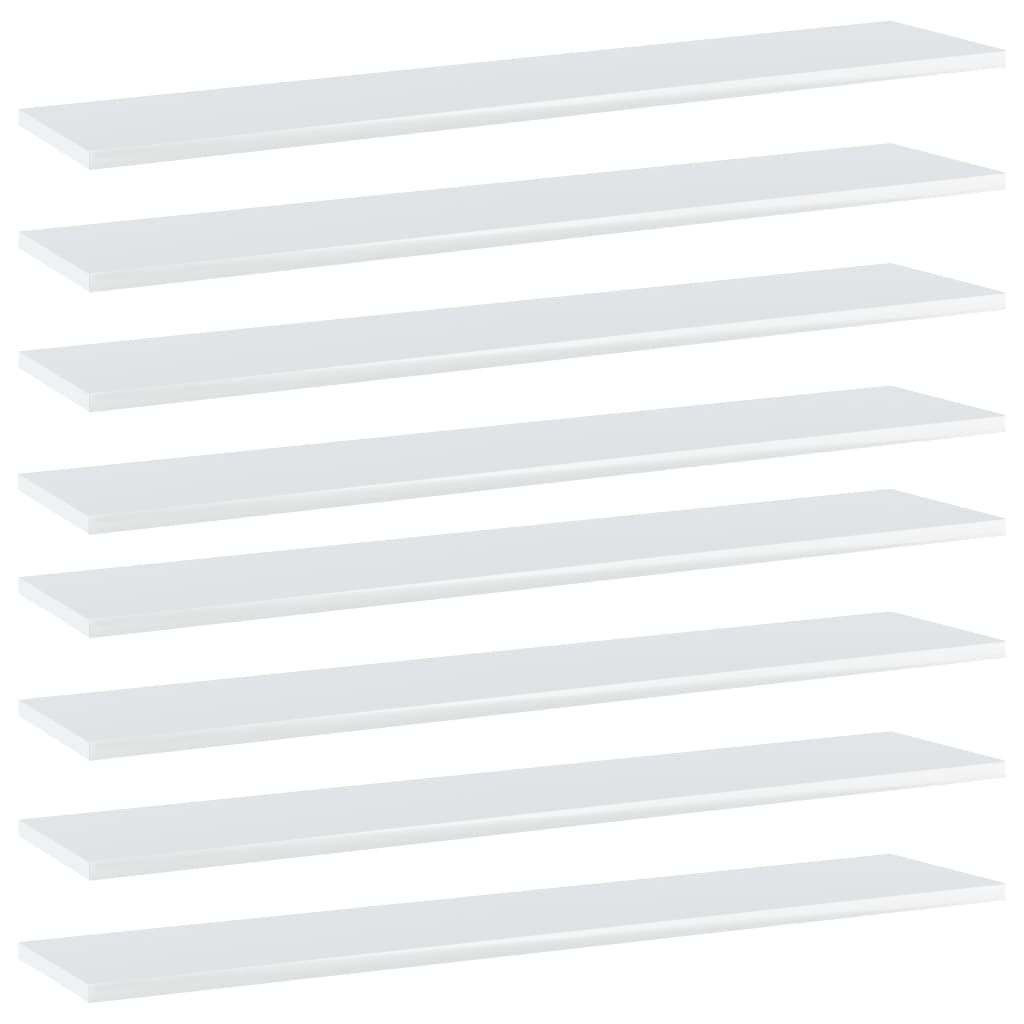 vidaXL Police za knjige 8 kom visoki sjaj bijele 100x20x1,5 cm iverica