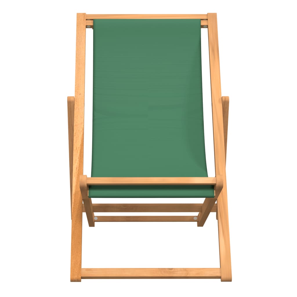 vidaXL Sklopiva stolica za plažu od masivne tikovine zelena