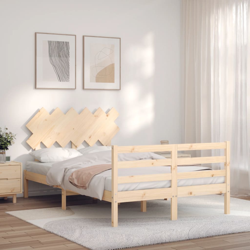 vidaXL Okvir kreveta s uzglavljem mali bračni od masivnog drva