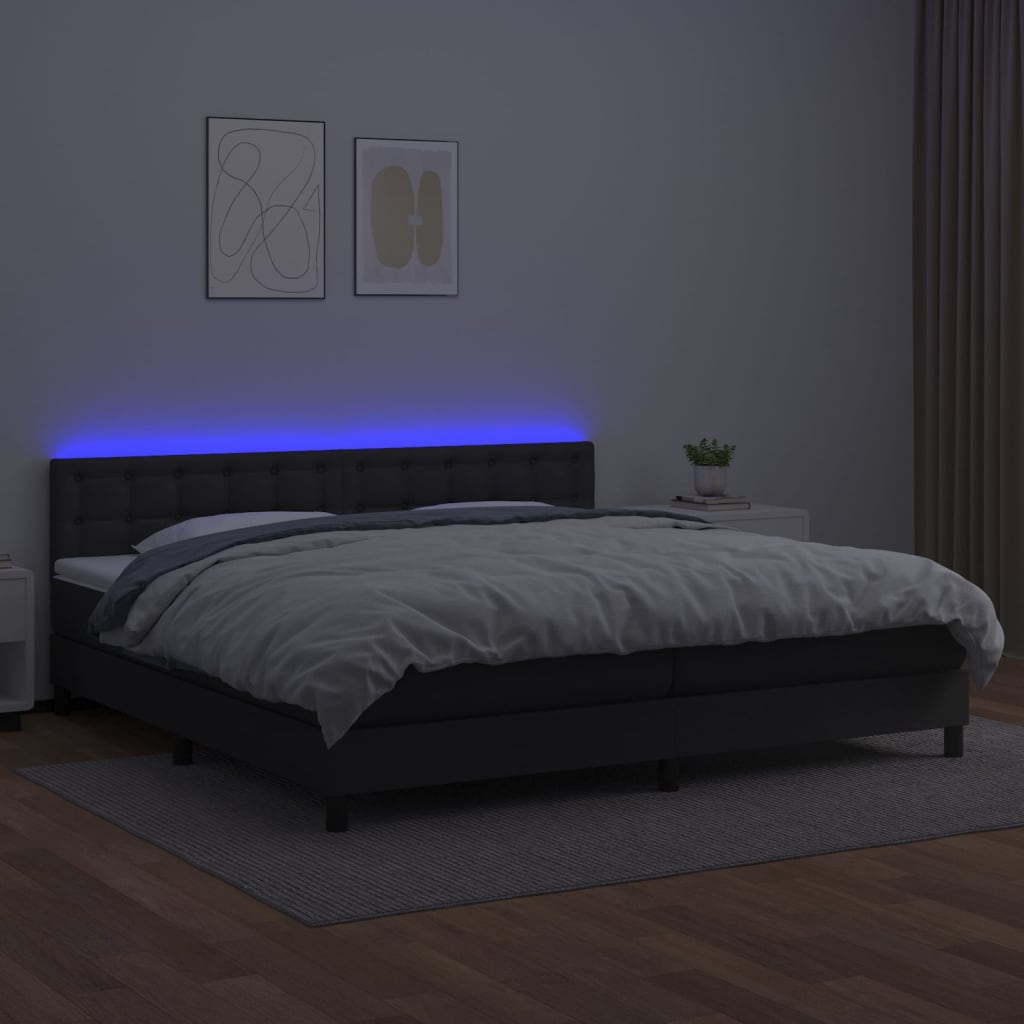 vidaXL Krevet box spring s madracem LED crni 200x200cm od umjetne kože