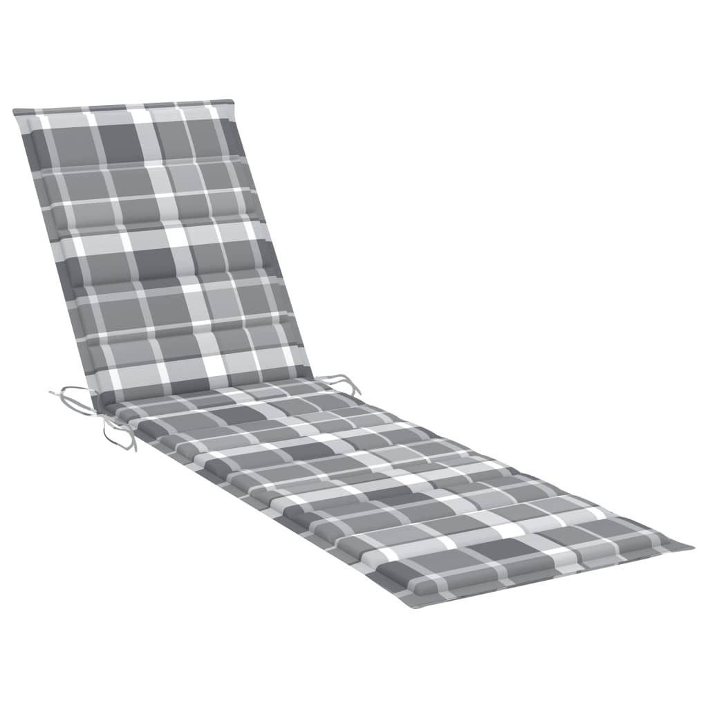 vidaXL Ležaljka za sunčanje od tikovine sa sivim kariranim jastukom