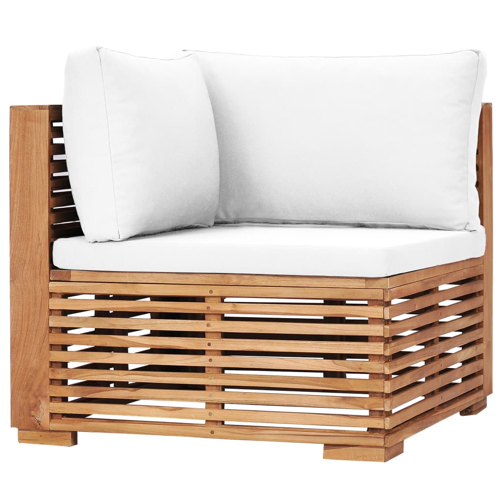 vidaXL Vrtna kutna sofa s krem jastukom od masivne tikovine