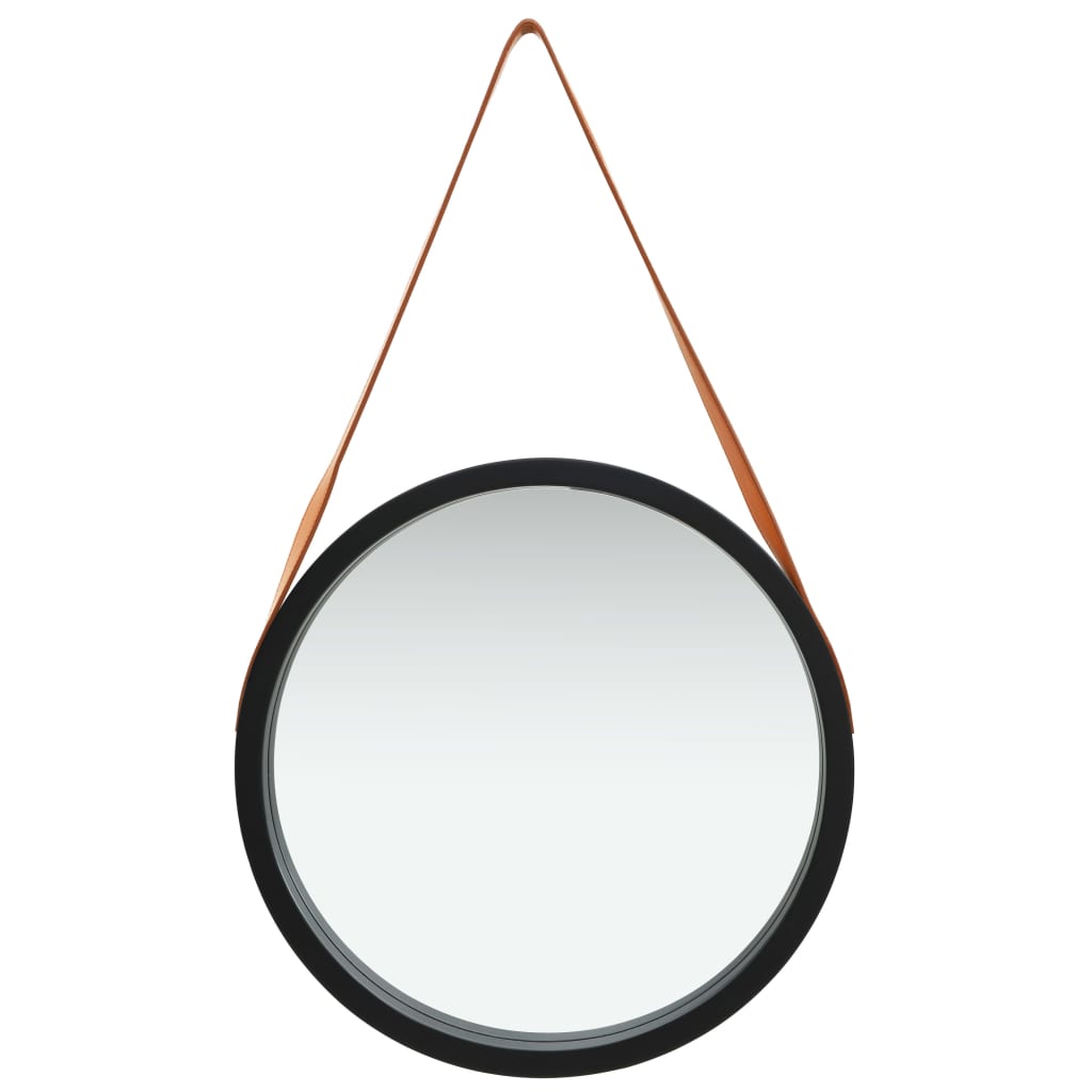 vidaXL Zidno ogledalo s trakom 50 cm crno