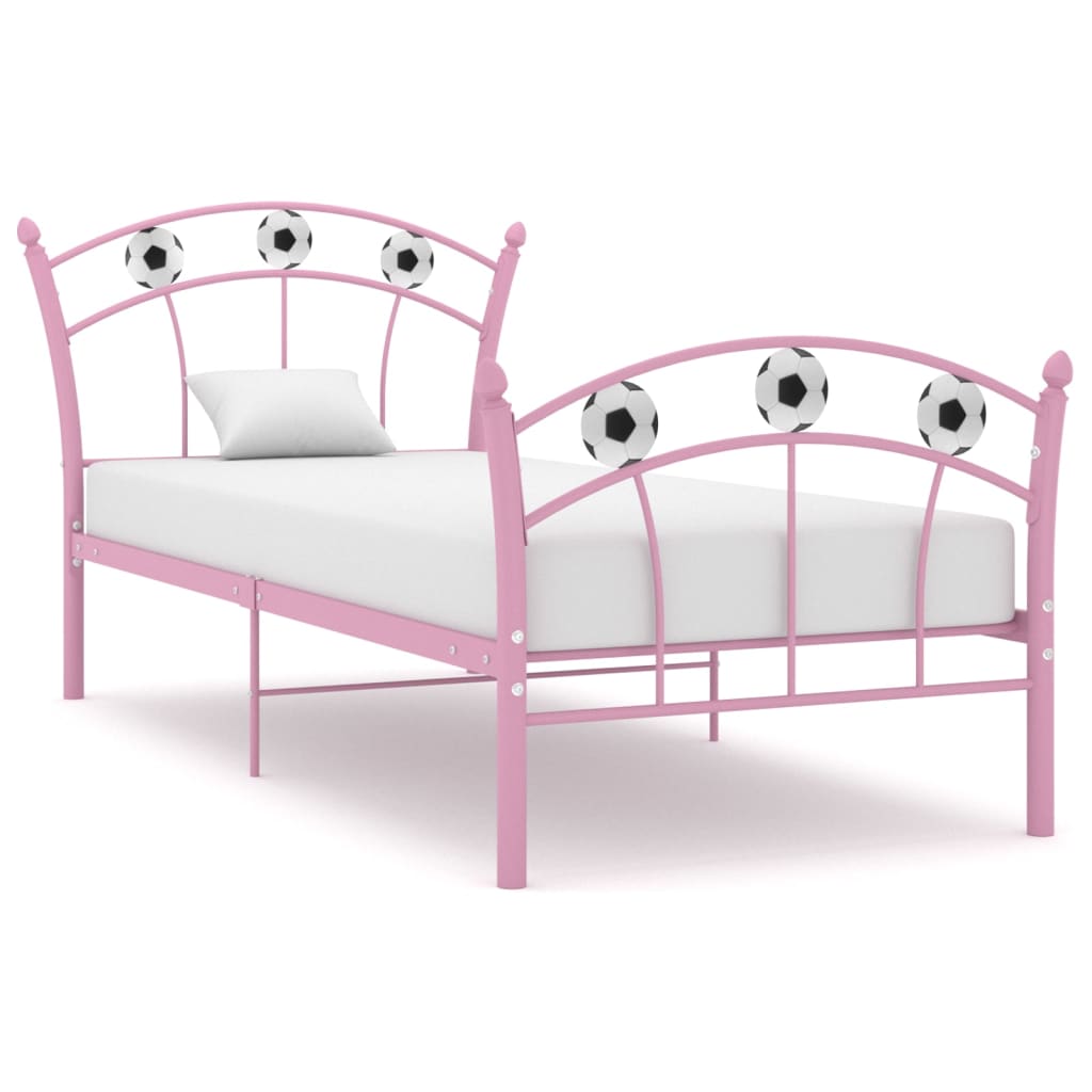 vidaXL Okvir za krevet s nogometnim uzorkom ružičasti metal 90x200 cm