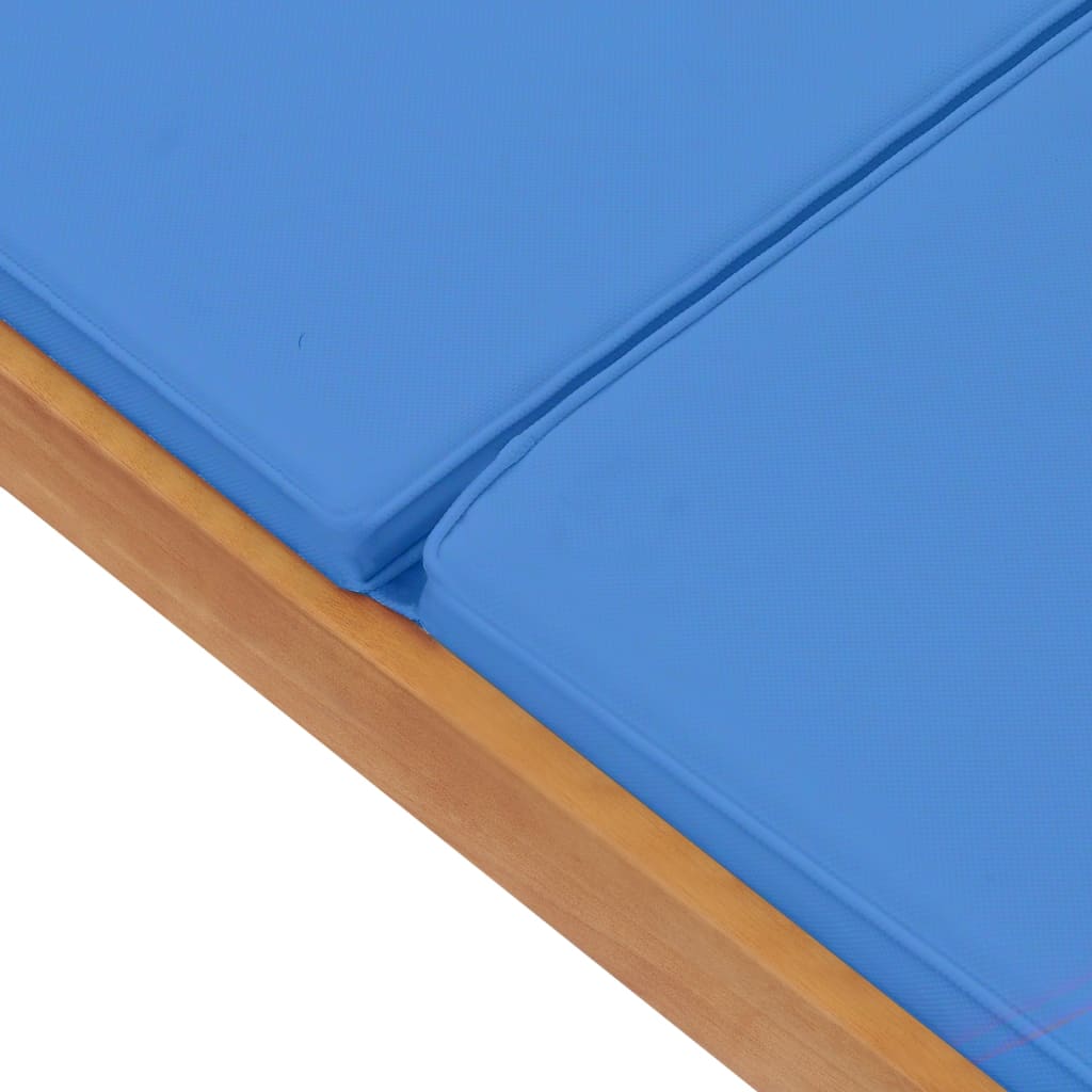 vidaXL Ležaljka za sunčanje od masivne tikovine s jastukom plava