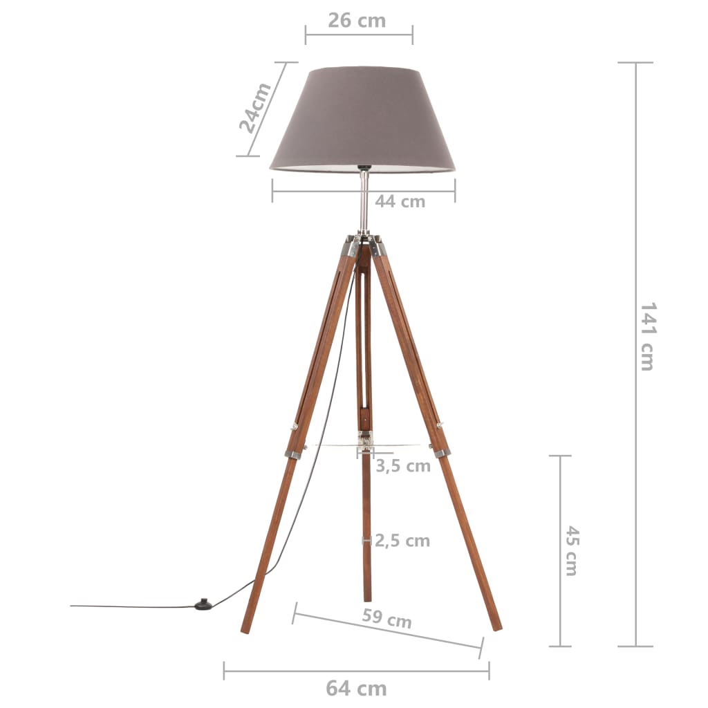 vidaXL Podna svjetiljka s tronošcem medeno-siva od tikovine 141 cm
